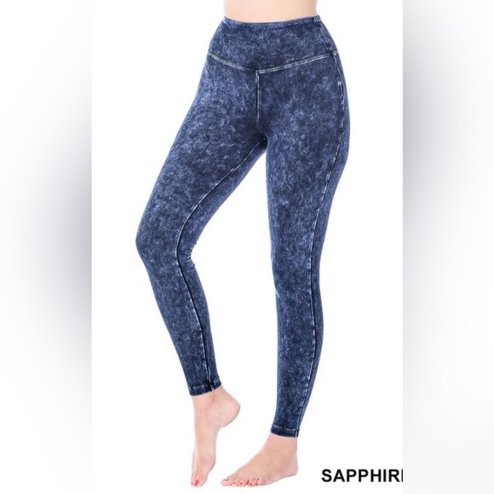 Zenana Jeggings--Blue Mineral Wash Leggings Yoga NWOT L #2356